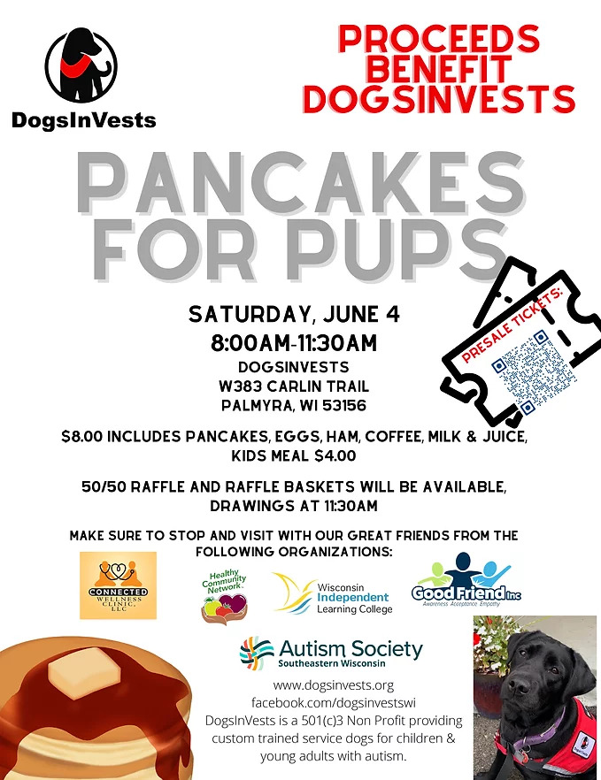 Pancakes for Pups fundraiser proceeds go to DogsInVests